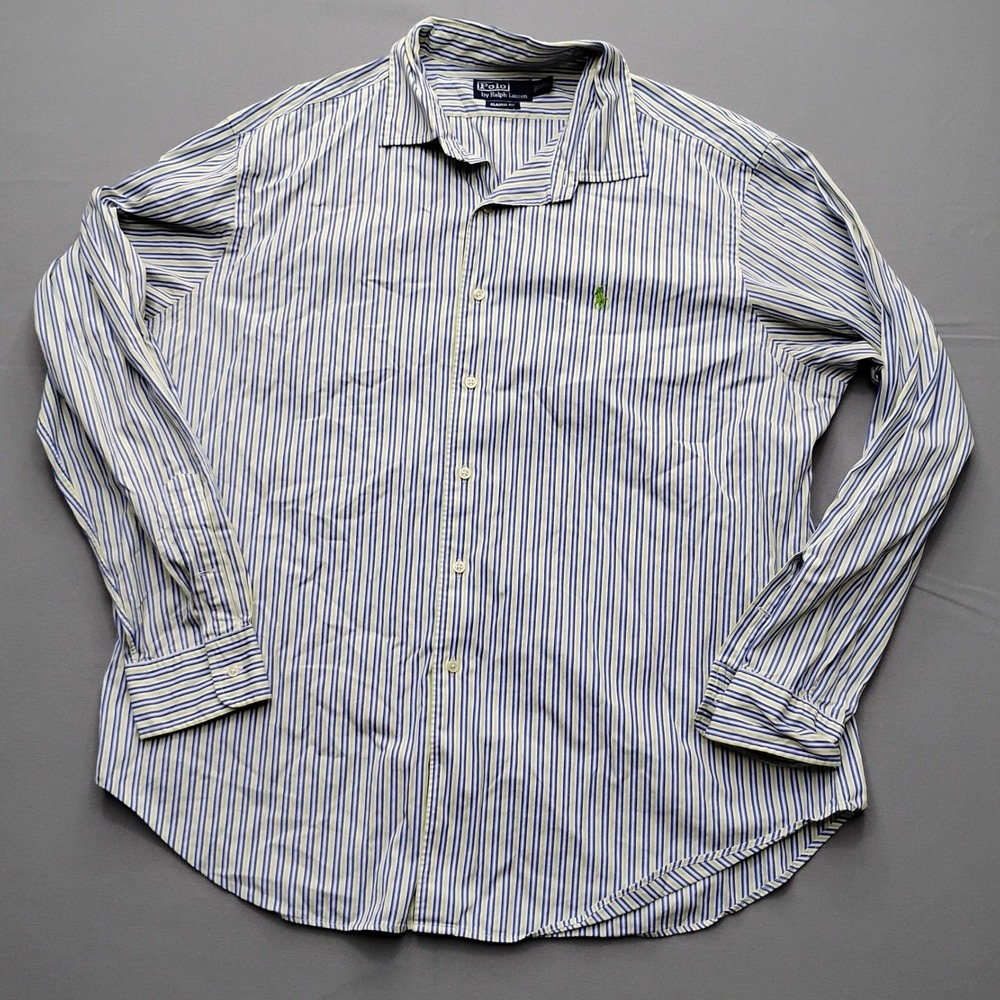 Polo‎ Ralph Lauren Mens XXL Classic Fit Striped Button Down Shirt Blue Green